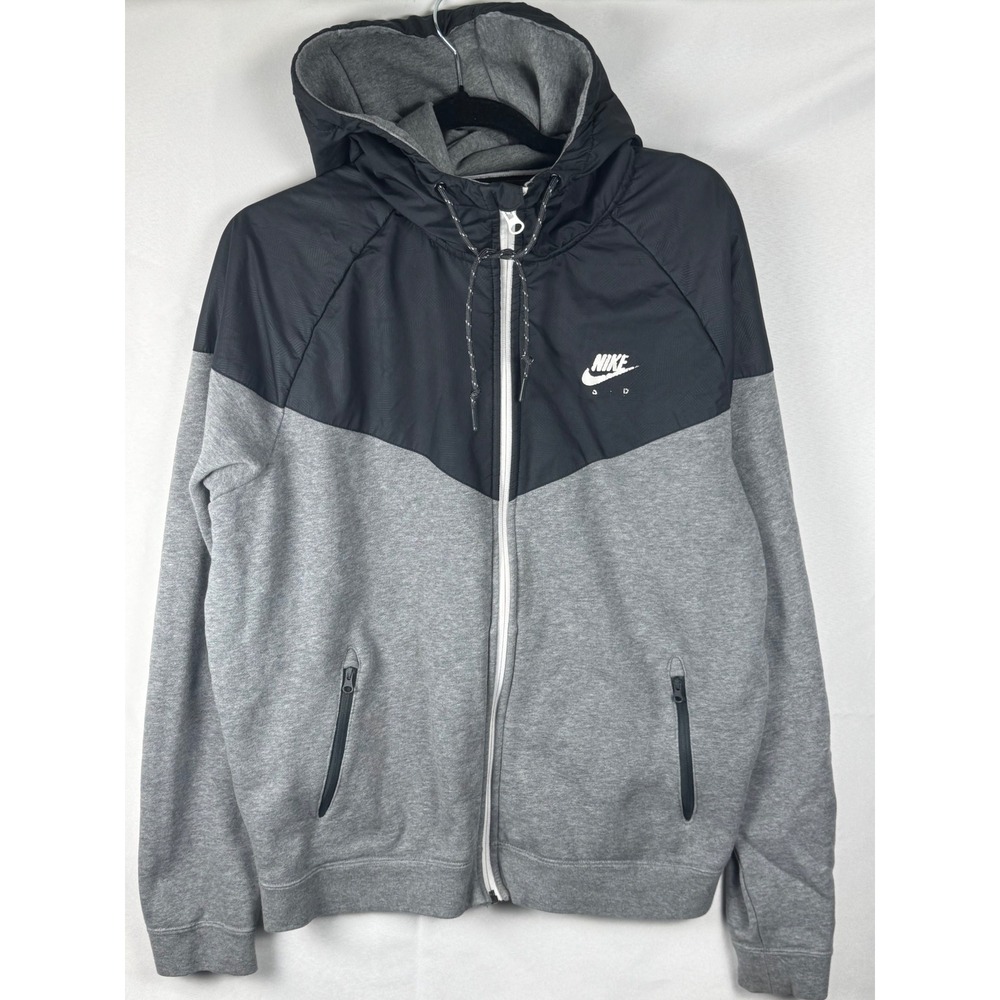 Nike Air Hybrid Full Zip Hoodie Grey Black Colorblock 638773-091 Mens Large